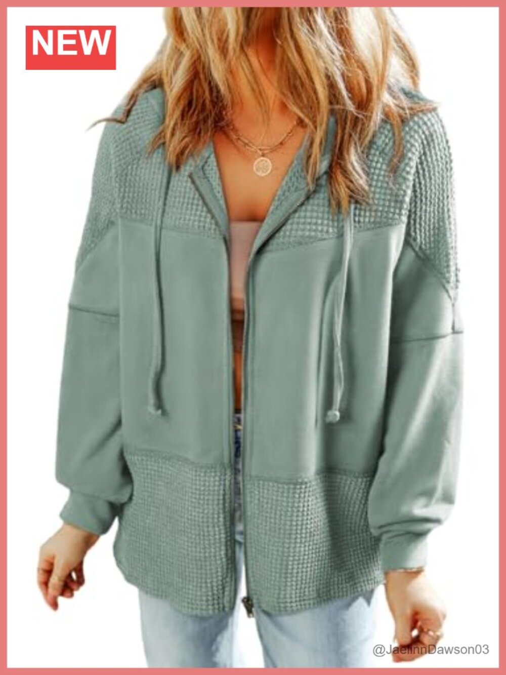 Waffle Knit Zip Up Hoodie Oversized Long Sleeve Women's Jacket